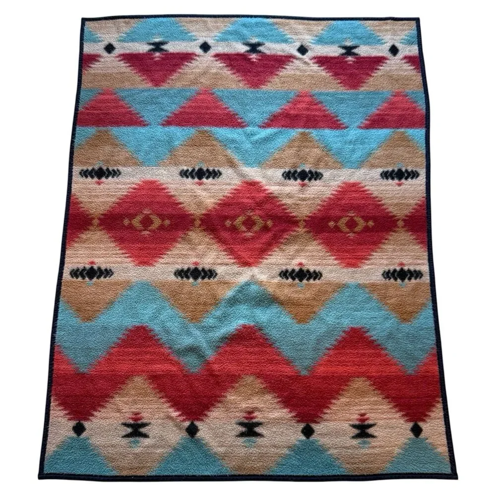 Vintage Biederlack Southwestern Aztec Acrylic Throw Blanket 81x57 USA Made Red